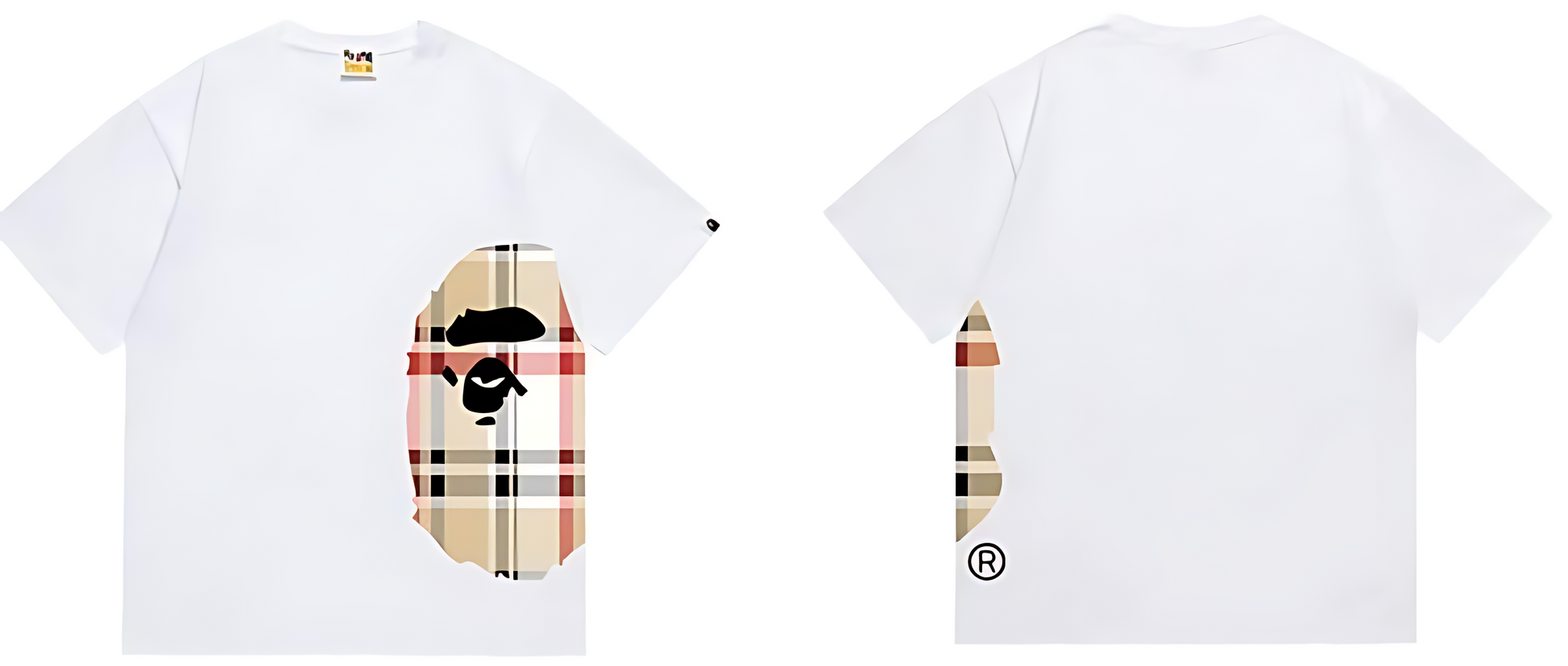 A Bathing Ape Check Side Big Ape Head Tee - Black / White