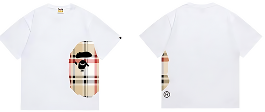 A Bathing Ape Check Side Big Ape Head Tee - Black / White