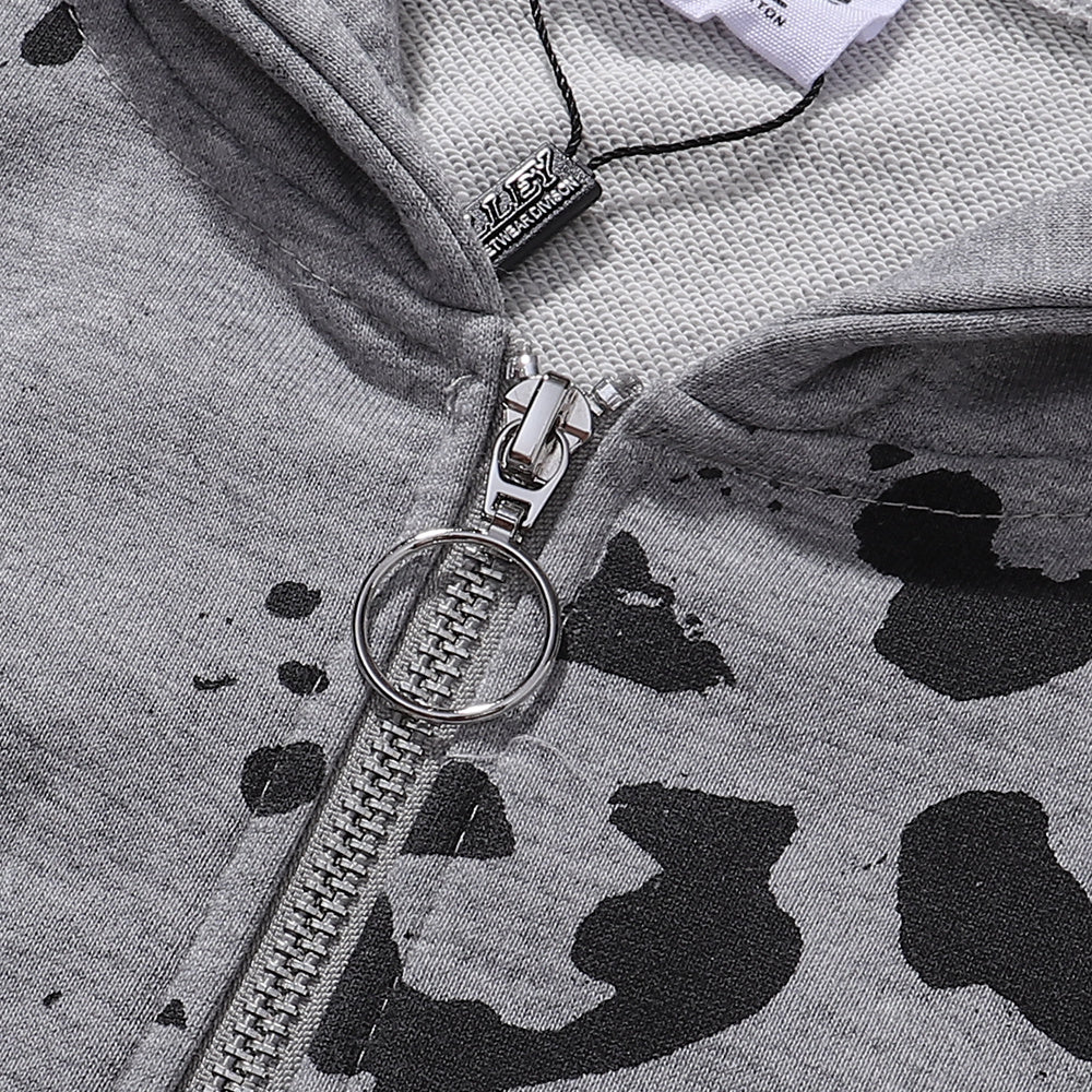 Vale Forever "Cheetah" Grey Acid Wash Full Zip Hoodie