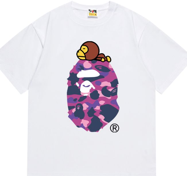 BAPE Color Camo Milo On Big Ape Head Relaxed Tee White Purple