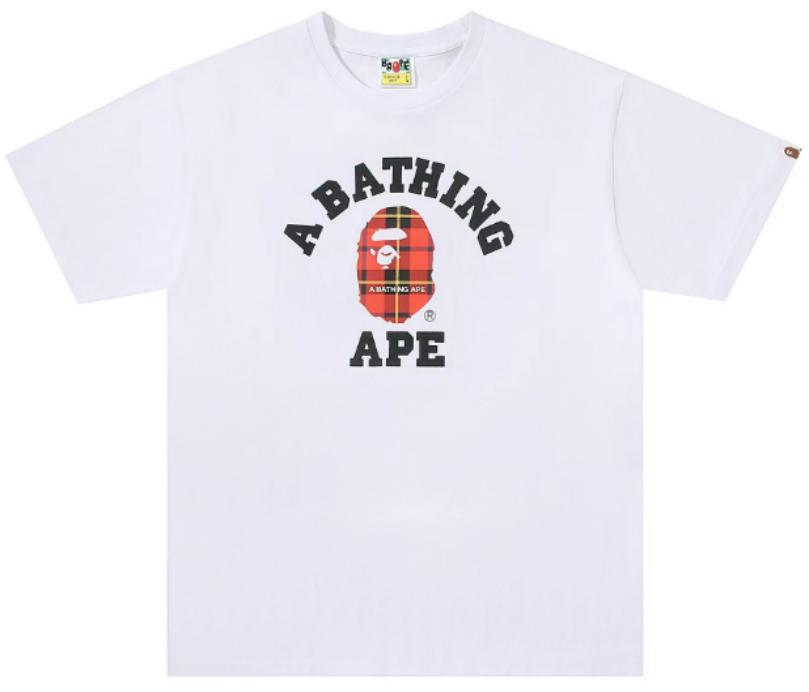 BAPE Check College T-Shirt White Red