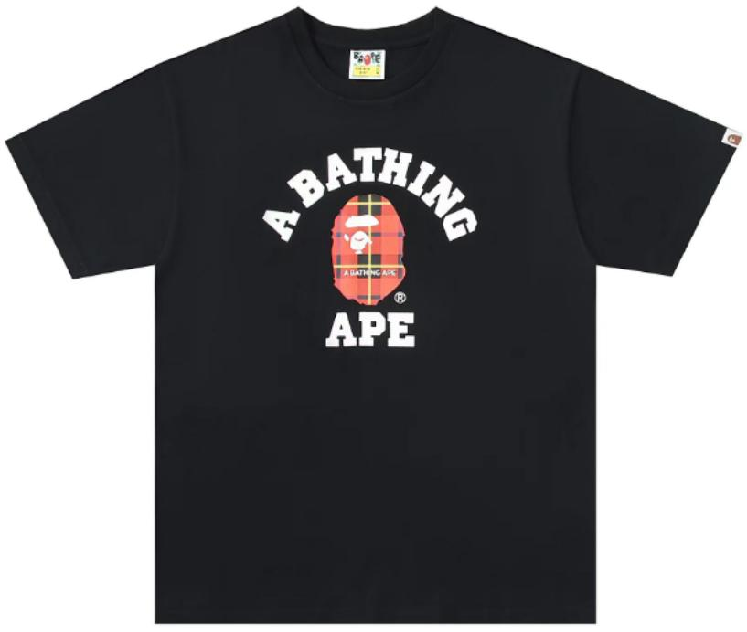 BAPE Check College T-Shirt Black Red