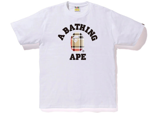 A Bathing Ape BAPE College Tee White/Beige Check