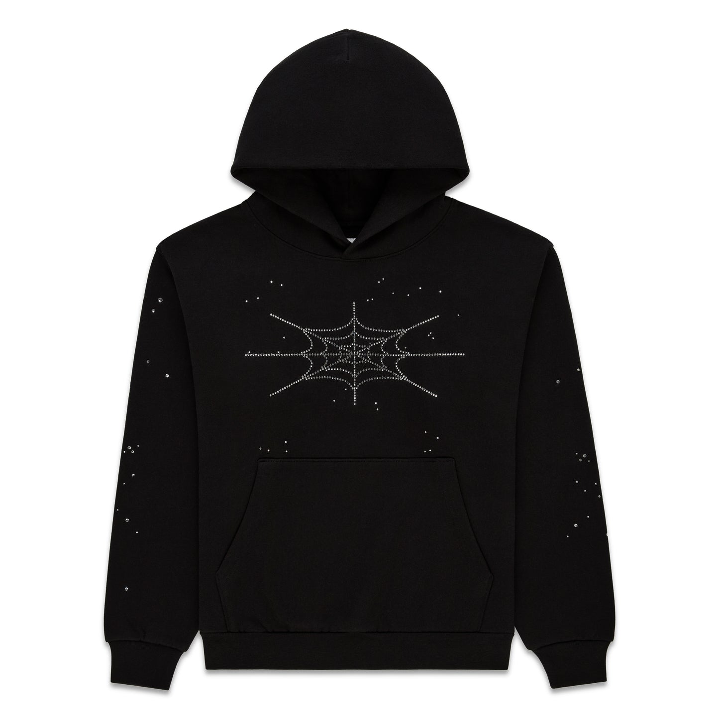 Sp5der Rhinestone Silk Hoodie Black