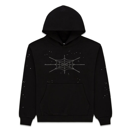 Sp5der Rhinestone Silk Hoodie Black