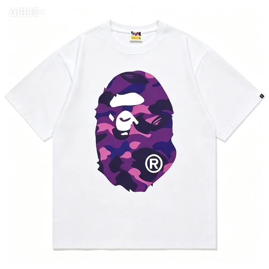 BAPE Purple ABC Camo Big Ape Head Tee White