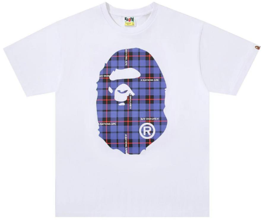 BAPE Check Big Ape Head T-Shirt White Blue