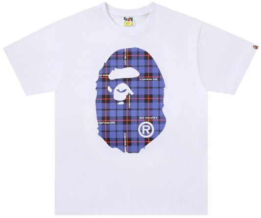 BAPE Check Big Ape Head T-Shirt White Blue