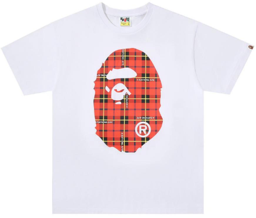 BAPE Check Big Ape Head T-Shirt White Red