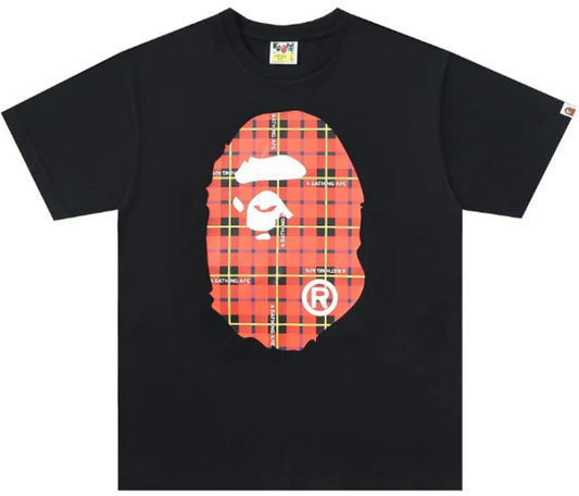 BAPE Check Big Ape Head T-Shirt Black Red