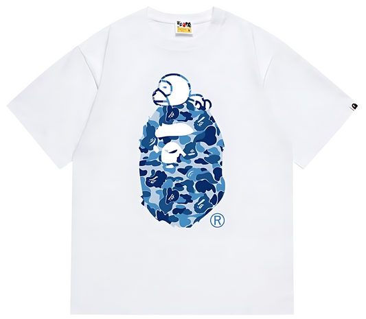 A Bathing Ape Color Camo Milo On Big Ape Tee - Blue Camo