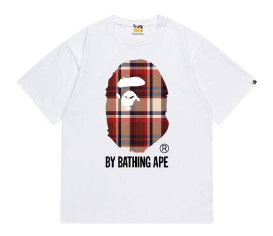 BAPE Check Big Ape Head T-Shirt White Brown