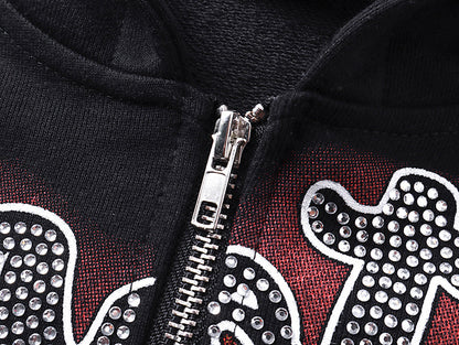 Mixed Emotion "Angel" Rhinestone Zip-Up Hoodie