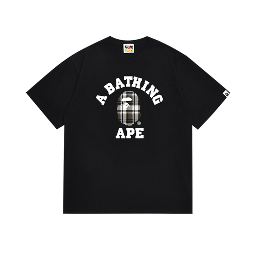 BAPE Check College Tee Black/Grey Plaid