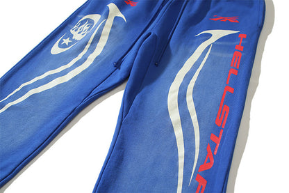 Hellstar Tribal Flame Graphic Print Sweatpants Blue