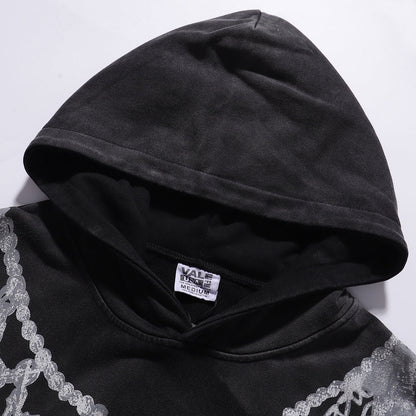 Vale Forever "Valley" Silver Chain & Cross Rhinestone Hoodie Black