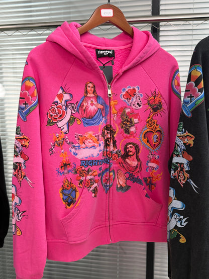 We Are Righteous Hoodie Pink "Risen King" Cropped Zip-Up