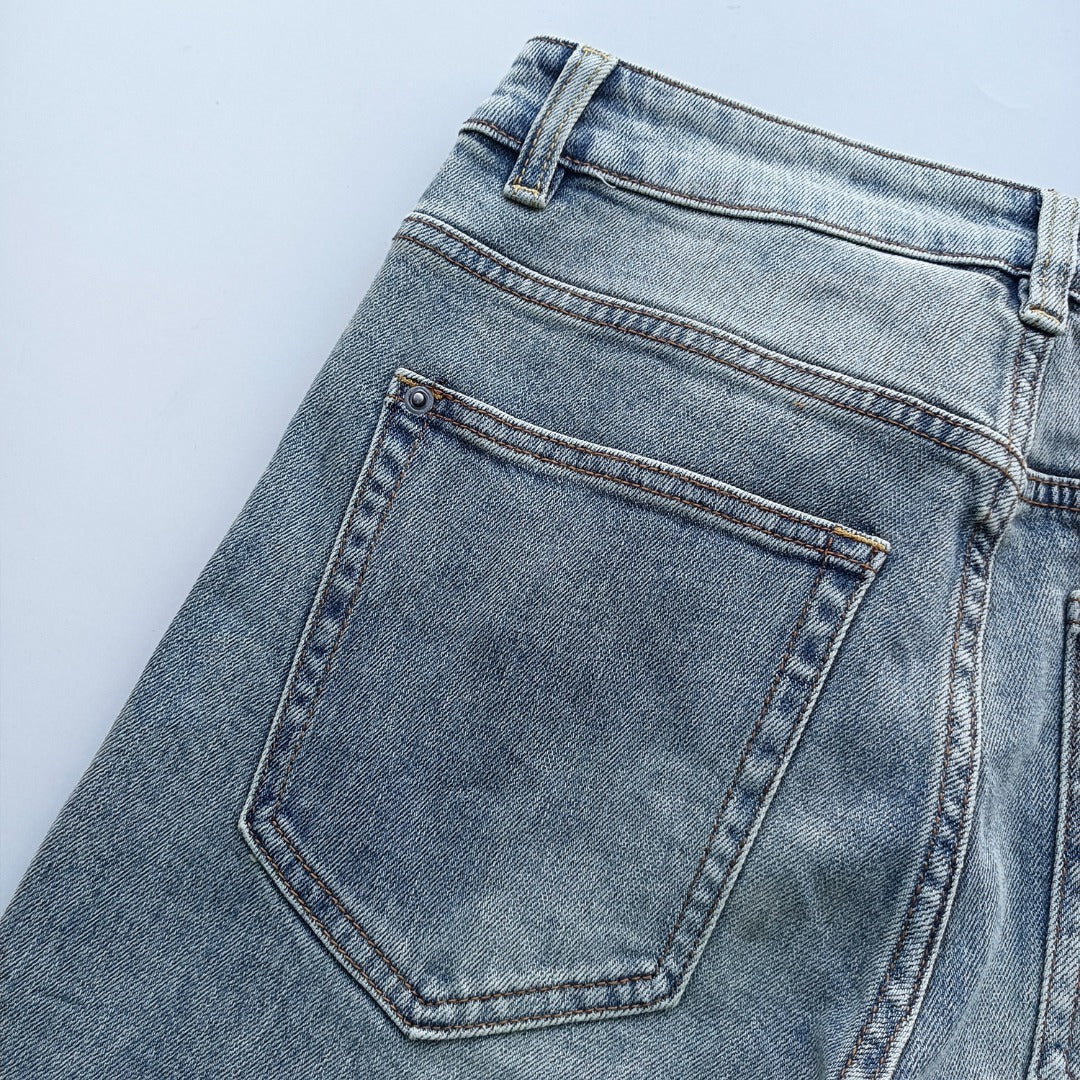 Ksubi Men's Washed Blue Ripped Letter Printing Jeans