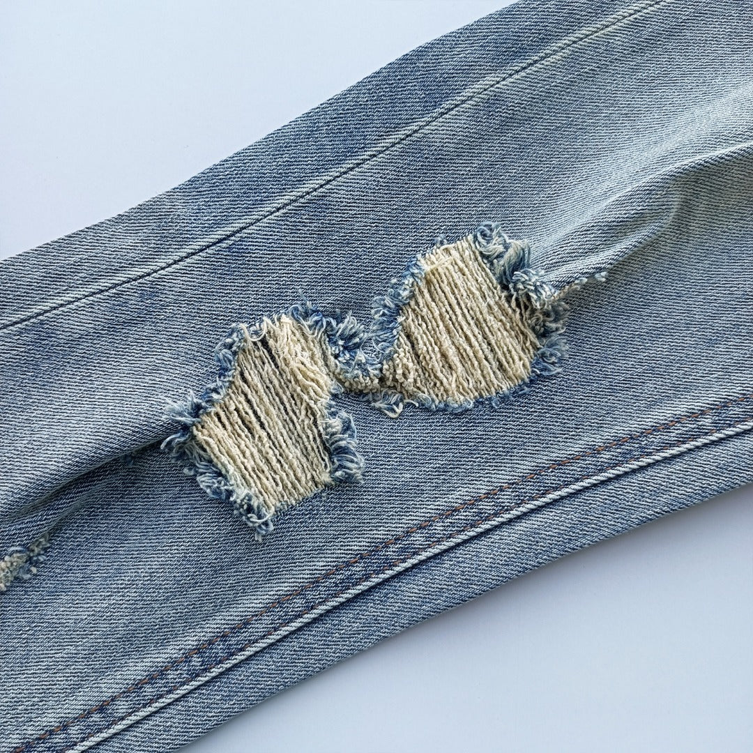 Ksubi Men's Washed Blue Ripped Letter Printing Jeans