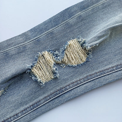 Ksubi Men's Washed Blue Ripped Letter Printing Jeans