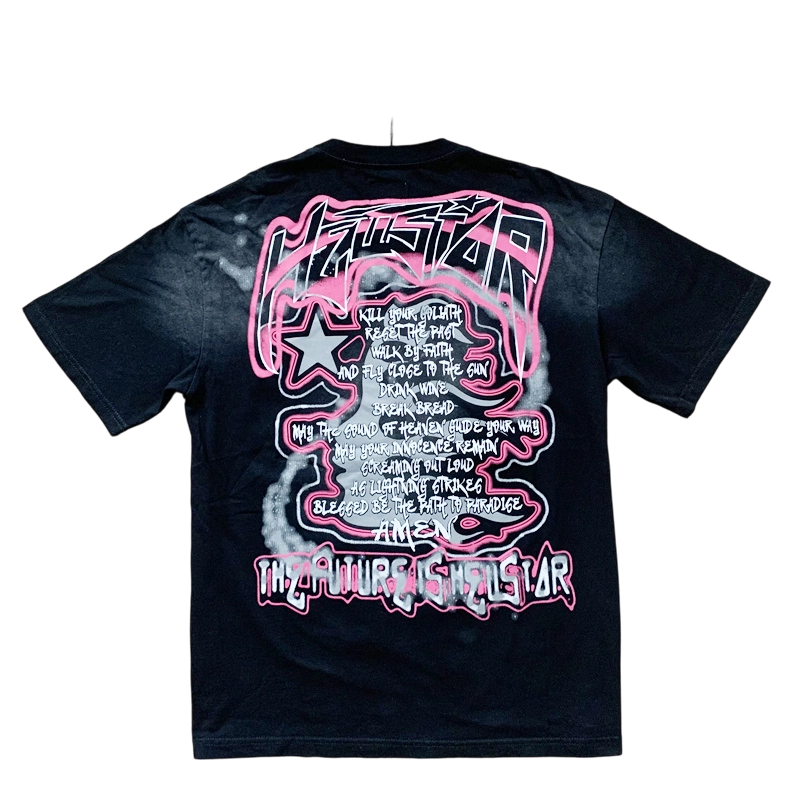 Hellstar The Future Graphic Print Oversized Streetwear T-Shirt - Black/Pink