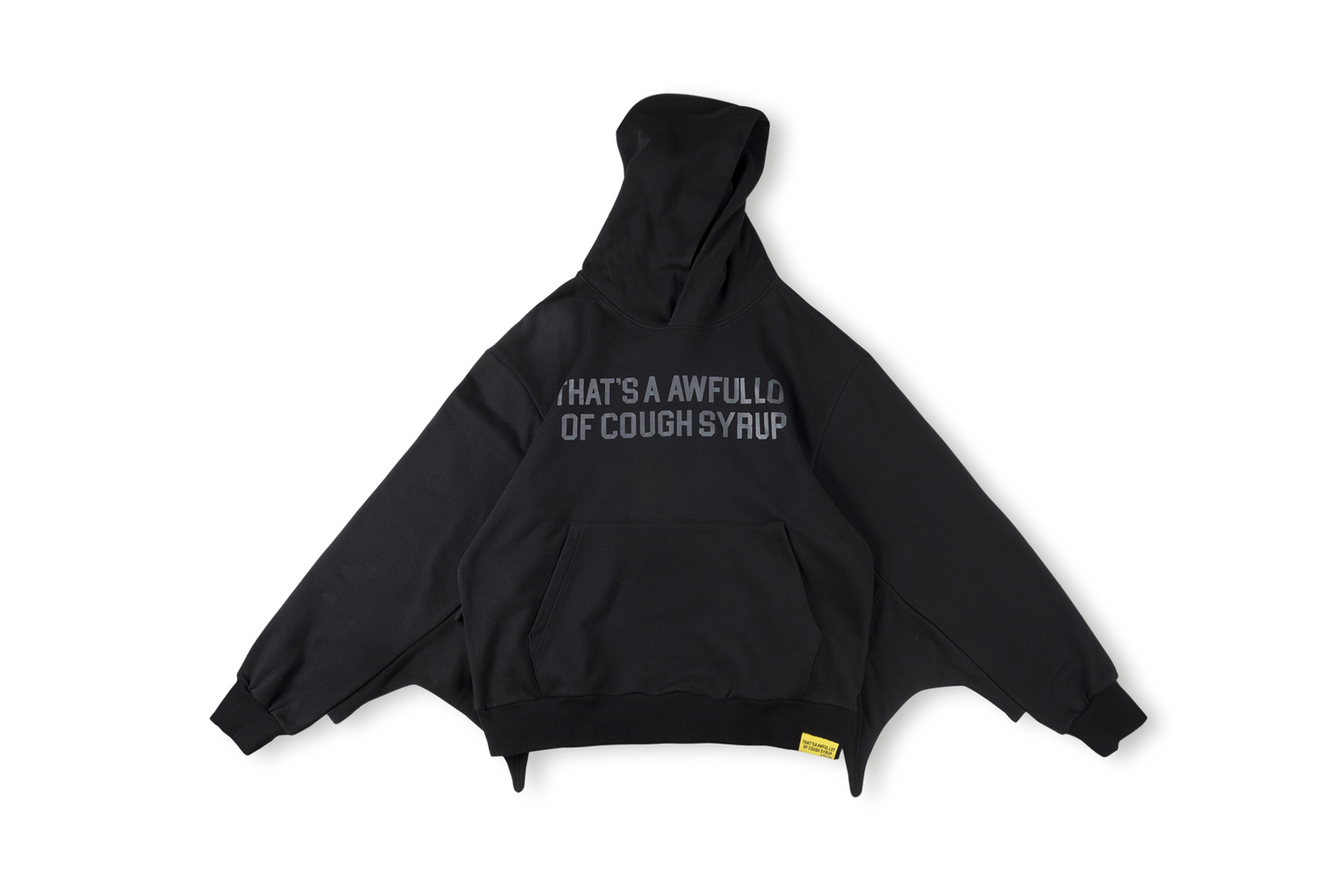 That's A Awful Lot Of Cough Syrup Batwing Hoodie Black Tonal