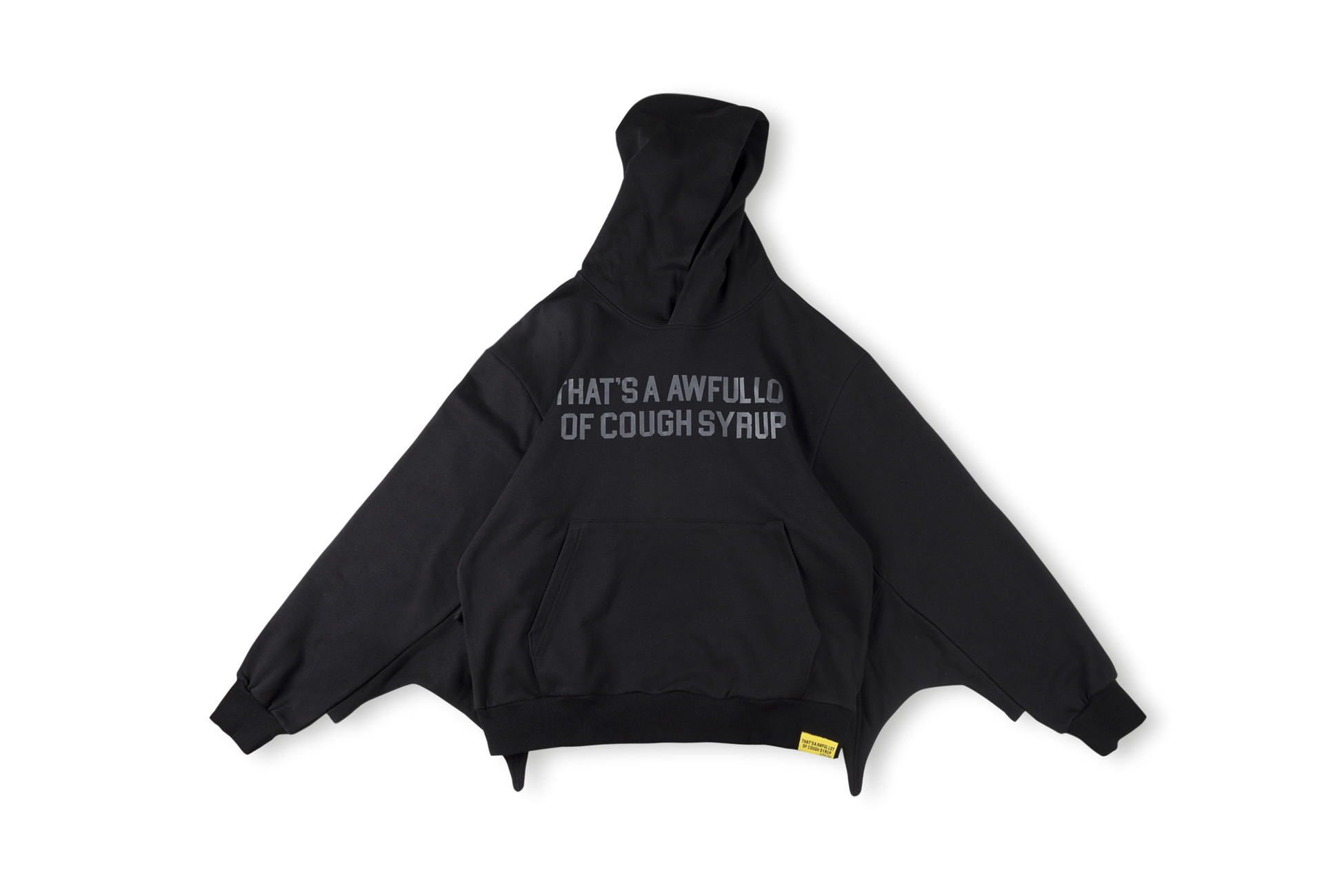 That's A Awful Lot Of Cough Syrup Batwing Hoodie Black Tonal