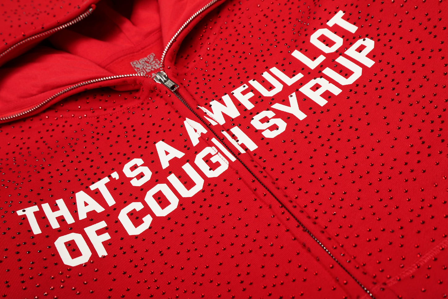That's A Awful Lot Of Cough Syrup Red Full Zip Rhinestones Hoodie