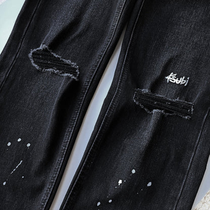 Ksubi Chitch Men's Black Distressed Paint Splatter Jeans