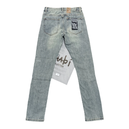 Ksubi Men's Washed Blue Ripped Letter Printing Jeans