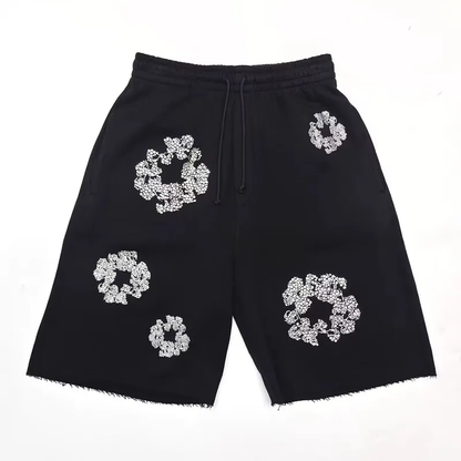 Denim Tears Rhinestone Cotton Wreath Shorts Black