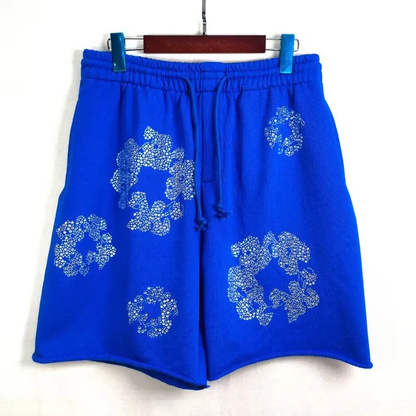 Denim Tears Rhinestone Cotton Wreath Shorts Royal Blue