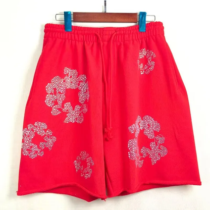 Denim Tears Rhinestone Cotton Wreath Shorts Red