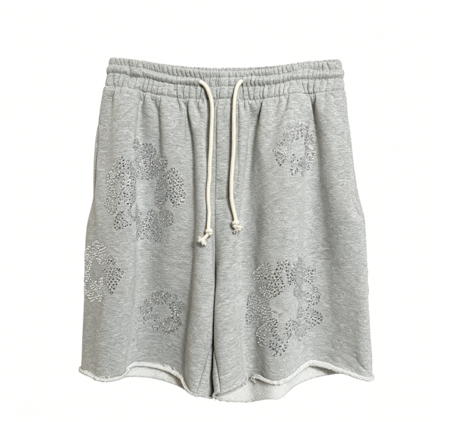 Denim Tears Rhinestone Cotton Wreath Shorts Grey