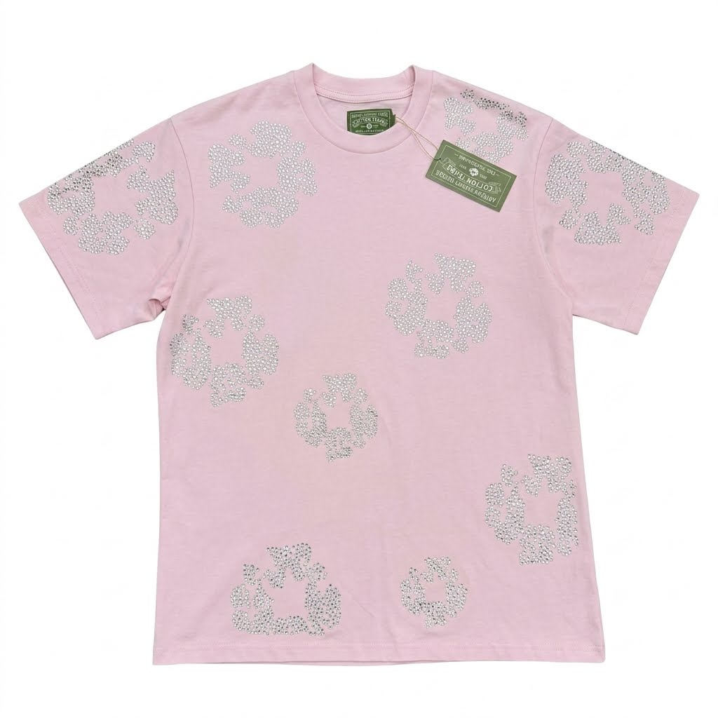 Denim Tears Rhinestone Cotton Wreath T-Shirt Pink