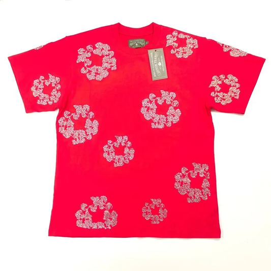 Denim Tears Rhinestone Cotton Wreath T-Shirt Red