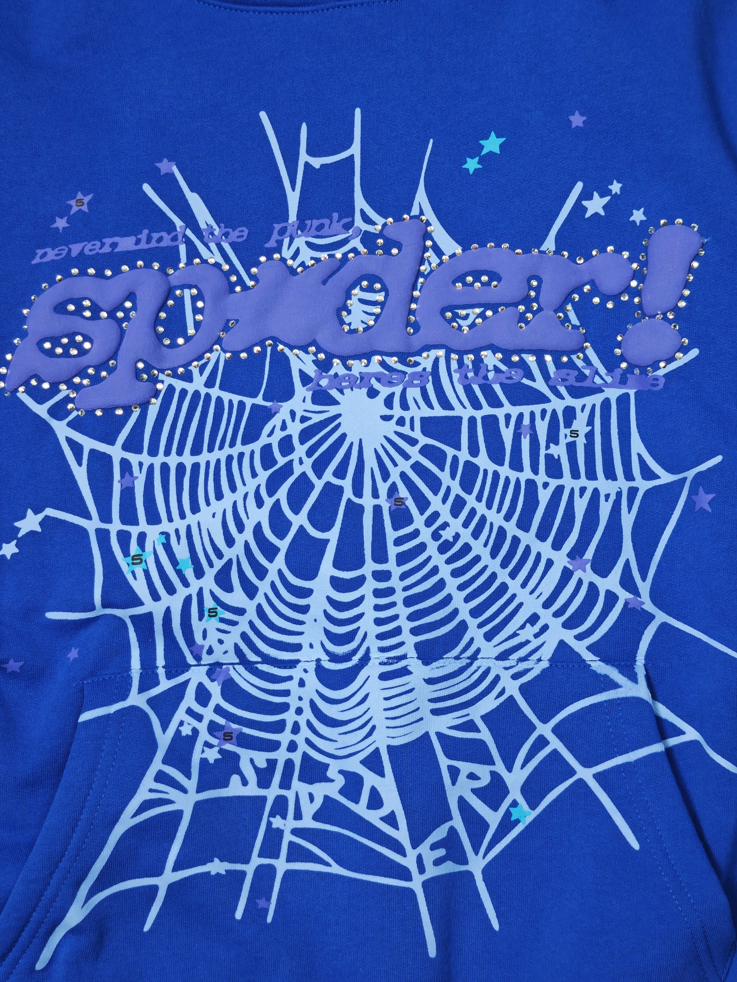 Sp5der Rhinestone Punk V2 Hoodie Royal Blue