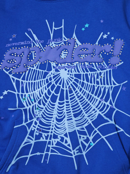 Sp5der Rhinestone Punk V2 Hoodie Royal Blue