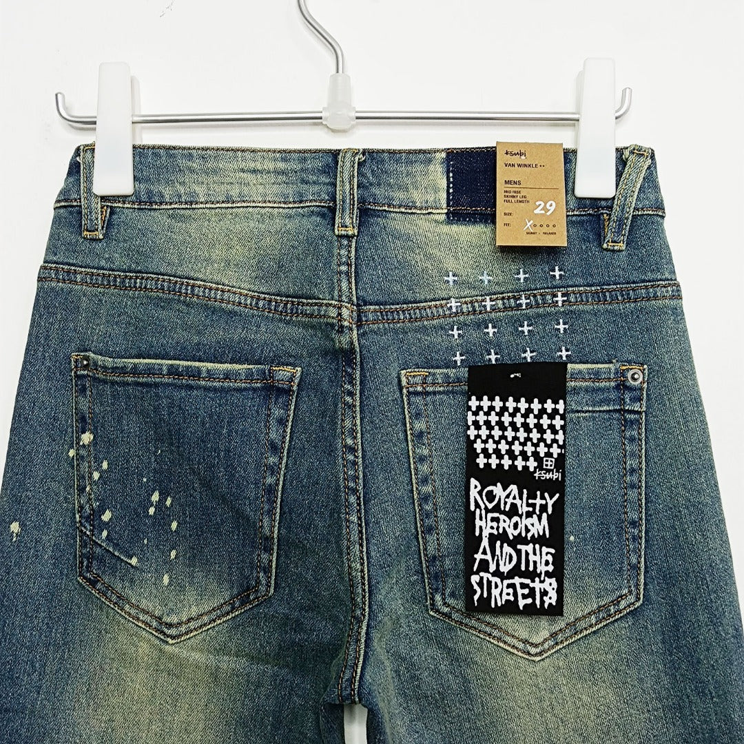 Ksubi Men's Washed Blue Paint Splatter Distressed Jeans
