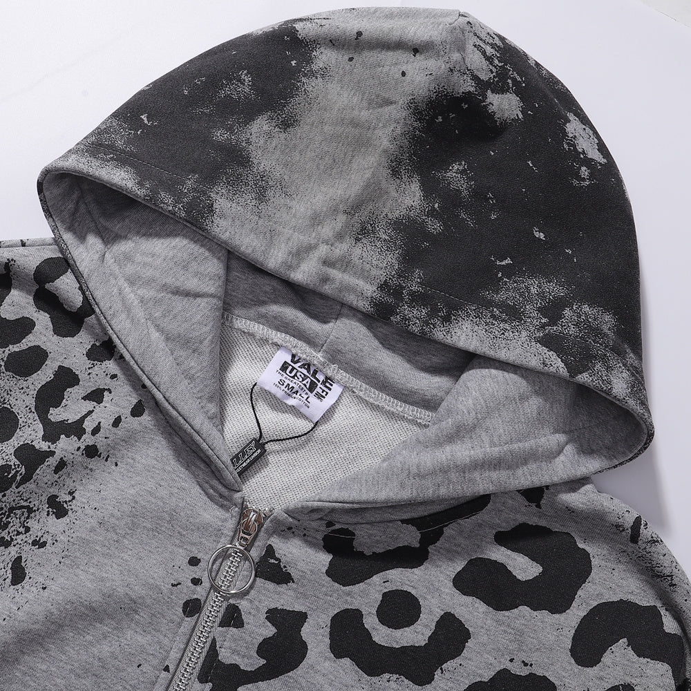 Vale Forever "Cheetah" Grey Acid Wash Full Zip Hoodie
