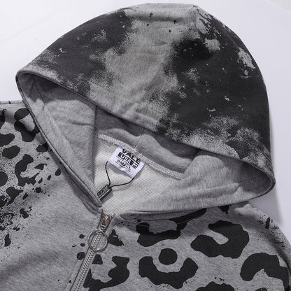 Vale Forever "Cheetah" Grey Acid Wash Full Zip Hoodie