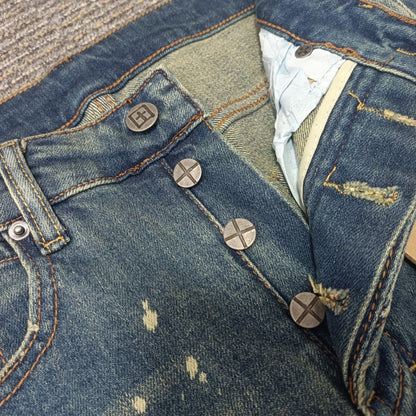 Ksubi Men's Washed Blue Paint Splatter Distressed Jeans