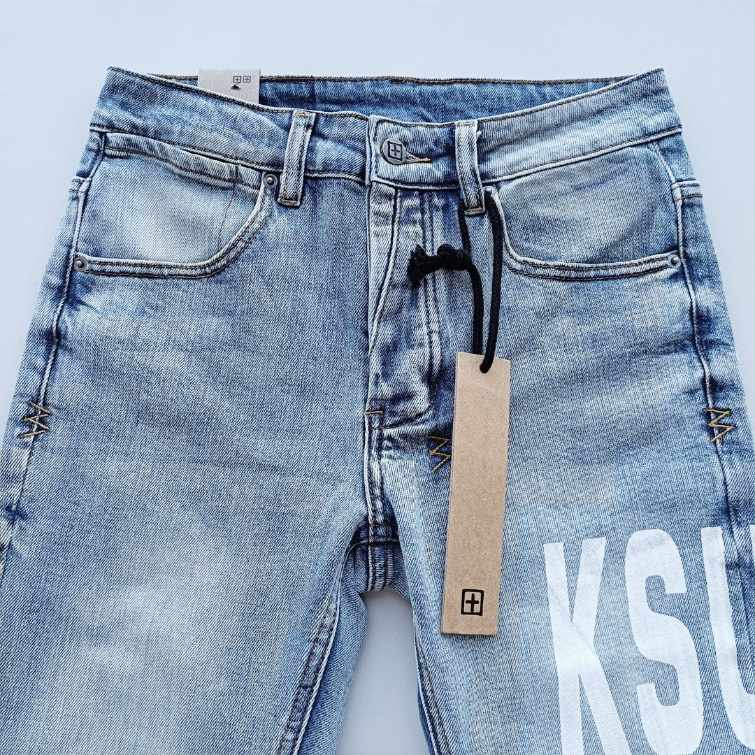 Ksubi Van Winkle Men's Light Blue Print Skinny Fit Jeans