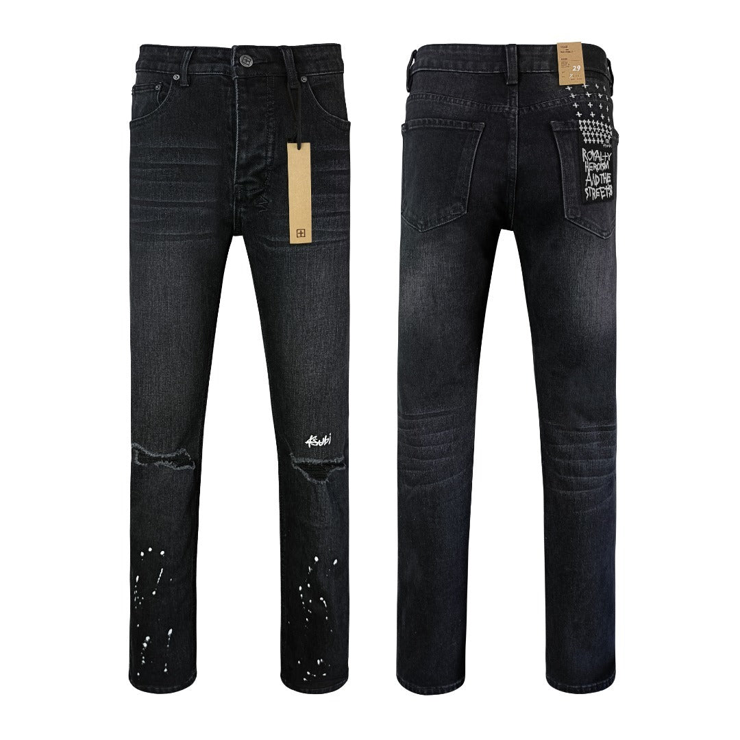 Ksubi Chitch Men's Black Distressed Paint Splatter Jeans