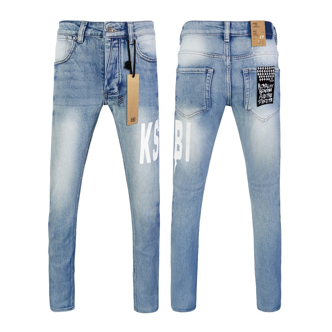 Ksubi Van Winkle Men's Light Blue Print Skinny Fit Jeans