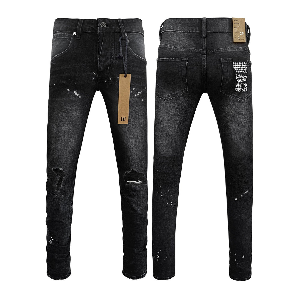 Ksubi Van Winkle Men's Washed Black Distressed Paint Splatter Jeans