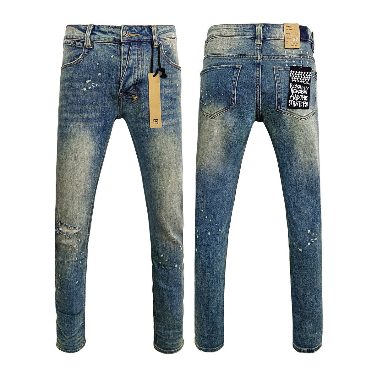 Ksubi Men's Washed Blue Paint Splatter Distressed Jeans