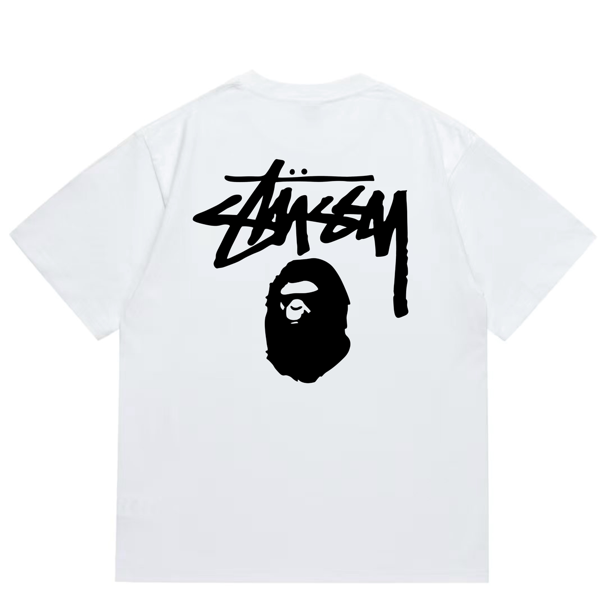 Stussy x BAPE Ape Head Logo Tee White
