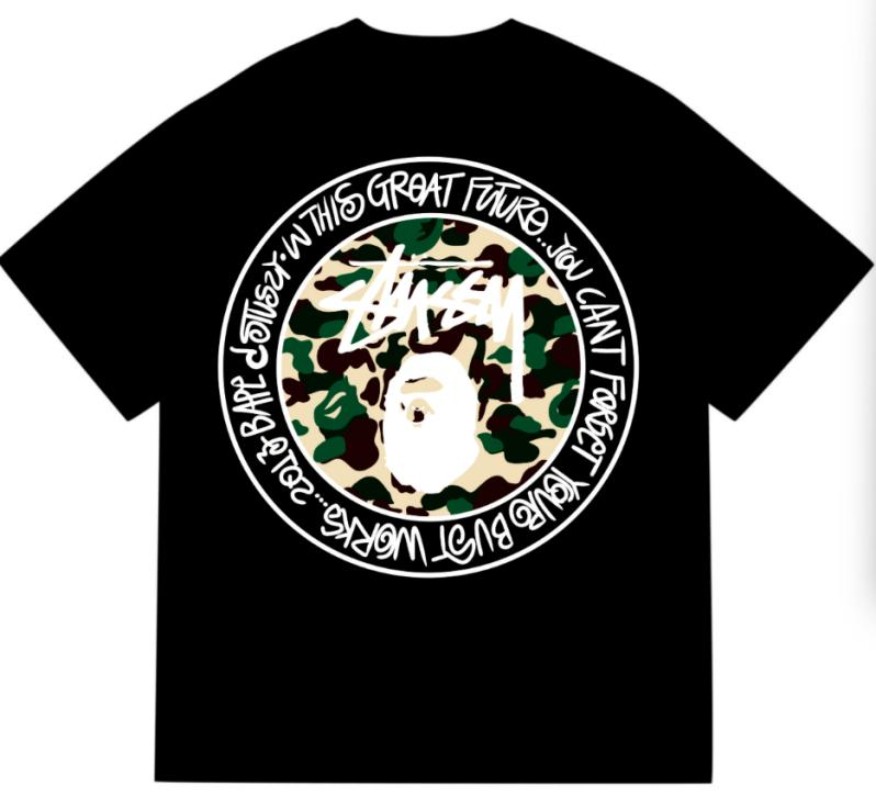 BAPE x Stussy White Logo Black Shirt