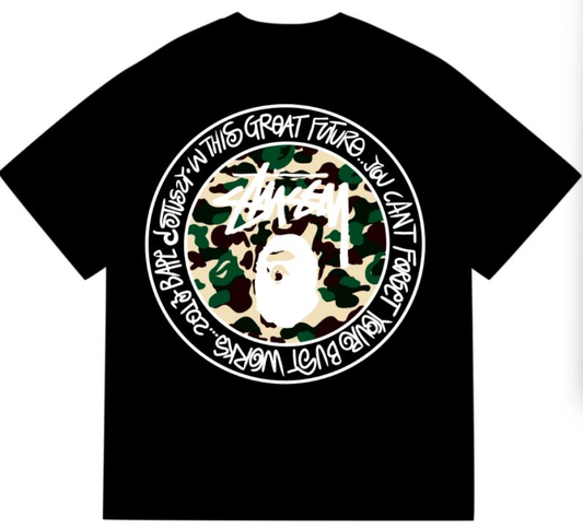 BAPE x Stussy White Logo Black Shirt